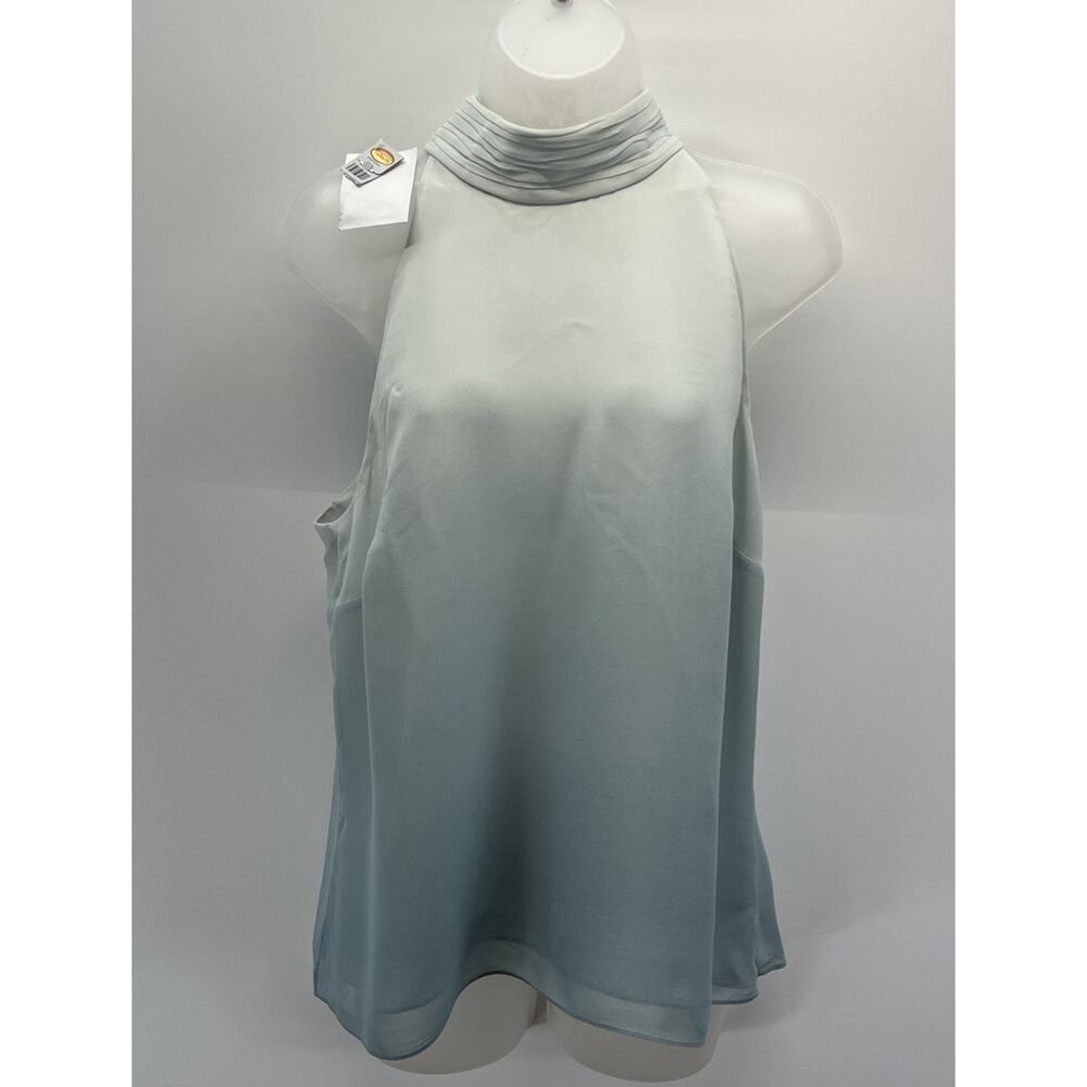 Talbots 100% Pure Silk Blue Green Lined Sleeveless Blouse Size 16 Petite